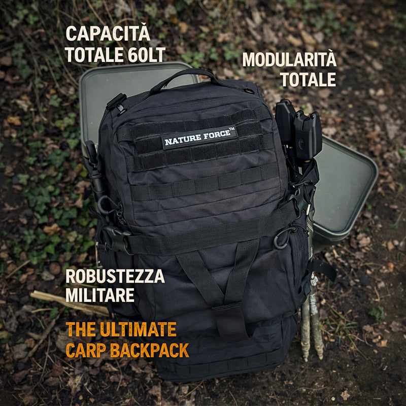 Zaino Duffel Carpfishing 60L Nature Force – Borsa con Sistema a molle e Scomparti Modulari