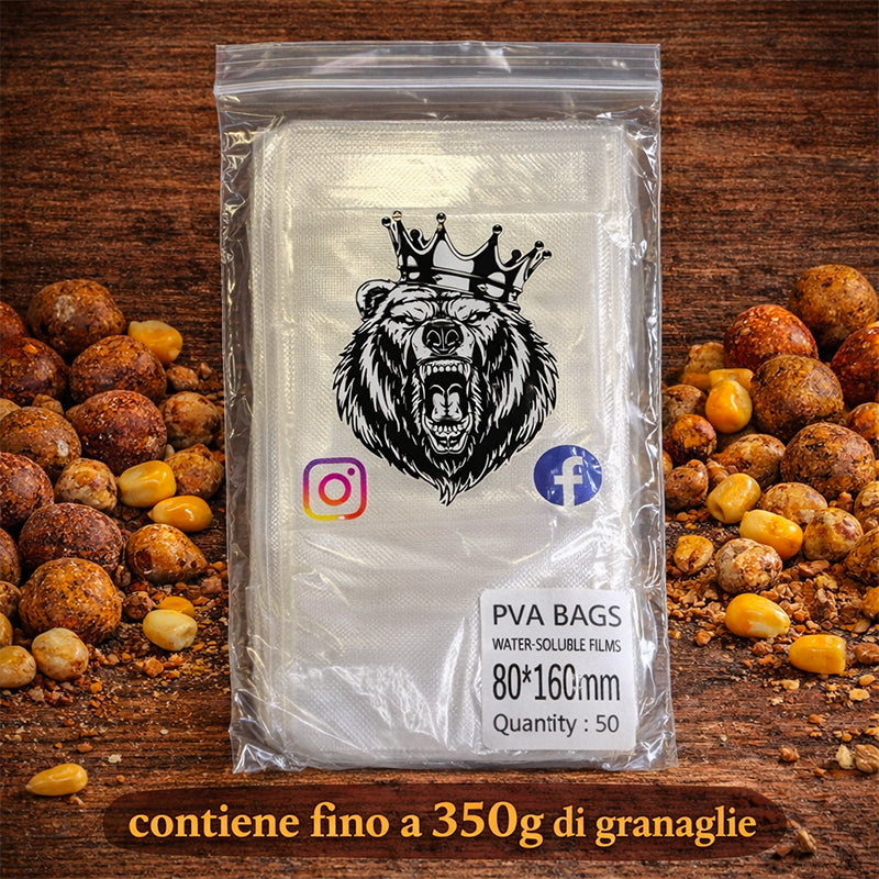 NF Baits PVA Bags Carpfishing – Sacchetti Solubili 50 Pz per Stick Mix e Granaglie